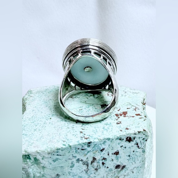 Silpada Vintage Rare Hammered Sterling Silver & Amazonite Oval Statement Ring